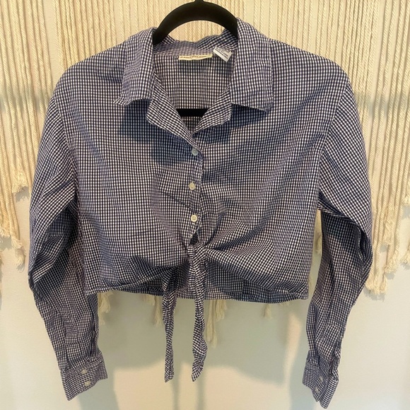 kathy ireland Tops - Vintage Cowgirl Long Sleeve Button-Down Crop Top W/ Tie Sz M